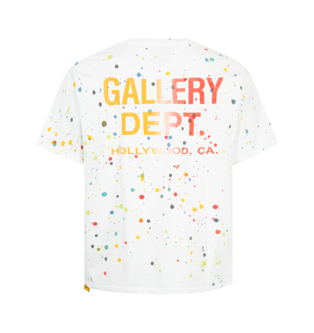 Image 2 of 2 - WHITE - GALLERY DEPT. Le Pop Tee featuring cotton t-shirt, logo print to the front and rear, paint splatters throughout, crew neck and short sleeves. 100% cotton. Made in United States. 