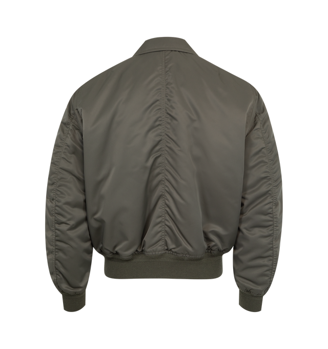 Image 2 of 3 - GREEN - TOM FORD Satin Flight Bomber featuring nylon satin, pocket on the sleeve, two-way zipped front, two front flap pockets, ribbed cuffs and hem and collar. 100% polyamide. Lining: 60% cupro, 40% cotton. Made in Italy.  