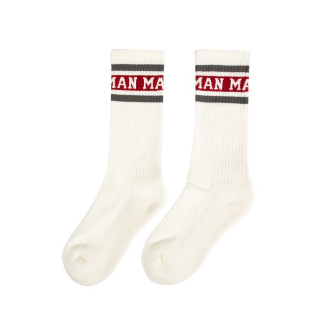 Image 2 of 2 - WHITE - HUMAN MADE Line Socks featuring rib knit, stripe detail and branded detail. 55% cotton, 24% acrylic, 17% polyester, 3% spandex. 