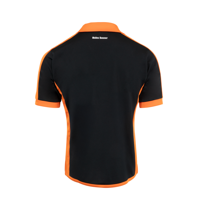 Image 2 of 2 - BLACK - Wales Bonner Home Jersey Polo featuring colorblocked construction, spread collar, logo printed at chest and back collar and vented side seams. 100% polyester. Made in Portugal. 