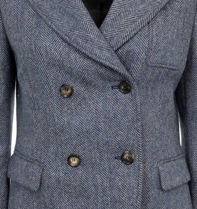 Image 3 of 3 - BLUE - LOEWE Tailored Jacket featuring double breasted button closure, notched lapel, two front flap pockets and buttoned cuffs. 100% wool. 