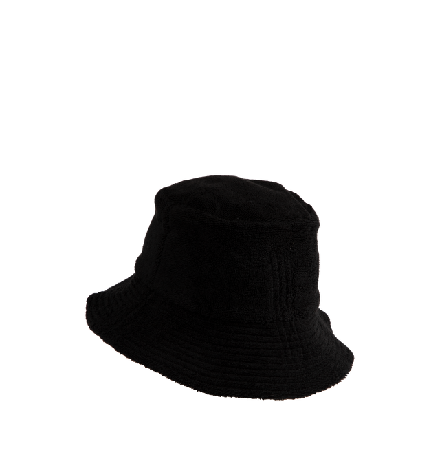 Image 2 of 2 - BLACK - RICK OWENS Beach Bucket Hat featuring logo motif bucket hat in terry-cloth with chin straps, flat crown and dropped brim. 100% cotton. 