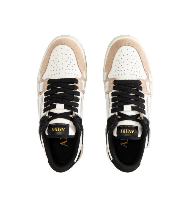 Image 5 of 5 - NEUTRAL - AMIRI Distressed Skel-Top Low Sneakers featuring appliqus throughout, perforated detailing at toe, lace-up closure, logo patch at padded tongue, padded collar, logo embossed at heel tab and treaded rubber sole. Upper: synthetic, leather. Sole: rubber.  