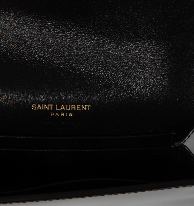 Image 3 of 3 - BLACK - SAINT LAURENT Small Envelope Wallet featuring flap decorated with cassandre, snap button closure, one flat pocket at back and four card slots. 5.3 X 3.7" X 1.2". 100% calfskin leather. Made in Italy. 