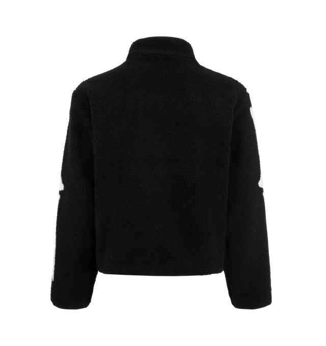 Image 2 of 3 - BLACK - The Men's Skeletal Quarter Zip Sherpa Pullover Jacket is constructed from 100% polyester sherpa with a coordinating polyester lining. The pullover silhouette features a quarter-zip closure and contrasting skeletal artwork across the body and sleeves. Material: 100% Polyester 
