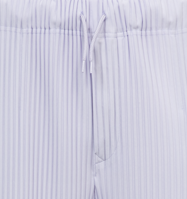 Image 4 of 4 - PURPLE - ISSEY MIYAKE Pants featuring a relaxed, wide leg, two side pockets, and an elastic drawstring waist. 100% polyester. 