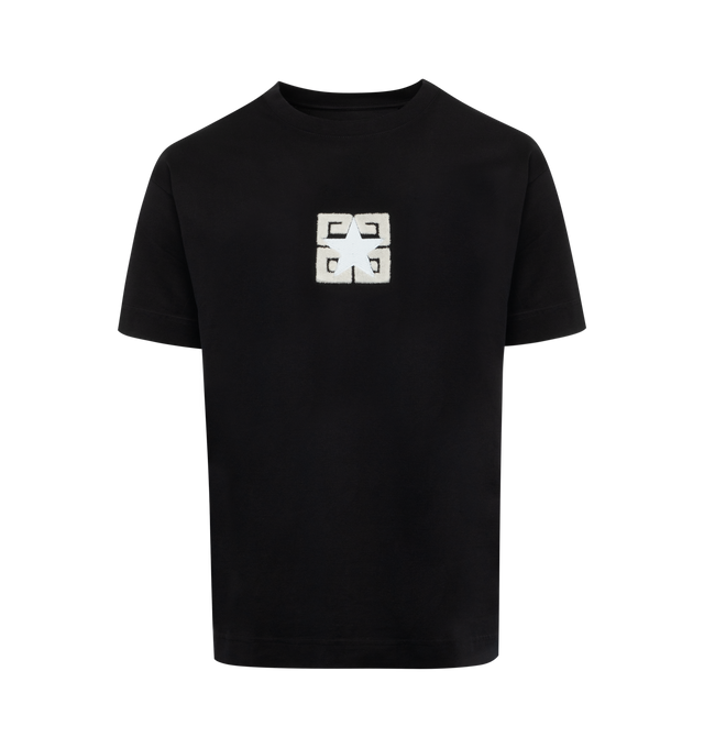 Image 1 of 2 - BLACK - GIVENCHY 4G Stars Boxy Fit T-Shirt featuring short-sleeves, crew neck, 4G Stars emblem in towelling effect on the front and boxy fit. 100% cotton. 