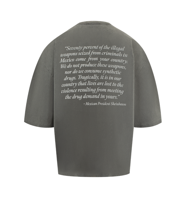 Image 2 of 2 - BLACK - WILLY CHAVARRIA Ski America Tee featuring a medium weight cotton jersey, ribbed crewneck, dropped shoulder seams, lengthy short sleeves, a screen printed graphic at the front and text at the back, distressed details and a faded wash. 100% cotton. Made in USA. 