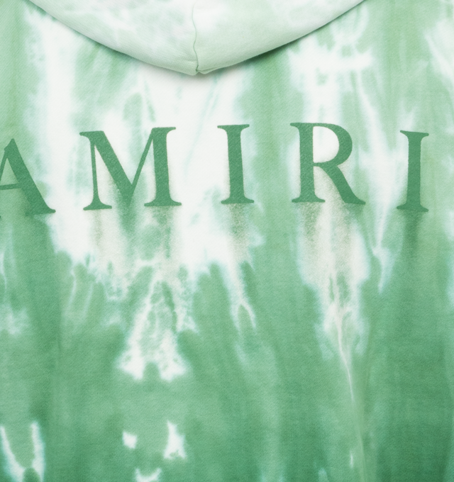 Image 4 of 4 - GREEN - AMIRI MA Logo Dip Dye Hoodie featuring logo at chest and back, classic hood, pouch pocket, long sleeves, banded cuffs and waist and pullover style. 100% cotton. Made in Italy. 