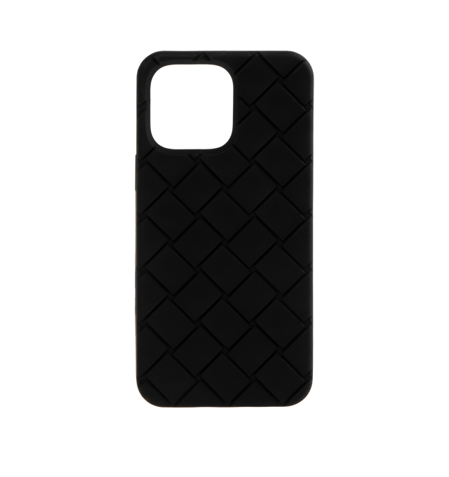 Image 1 of 2 - BLACK - BOTTEGA VENETA iPhone 16 Pro Max Case featuring intreccio rubber silicone. 6.5" x 3.2 x 0.6. 