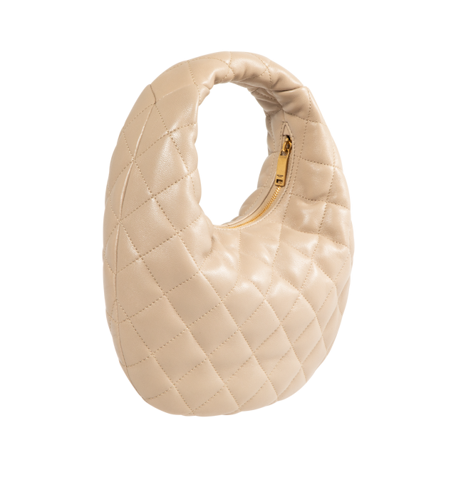 Image 2 of 3 - CHAMPAGNE - SAINT LAURENT Icarino Bag in quilted nappa featuring baby version of the iconic Icar, with diamond-quilted topstitching, leather lining, bronze-tone hardware and zip closure. 6.7-10.2" x 5.1" x 1.2". Lambskin. Made in Italy. 