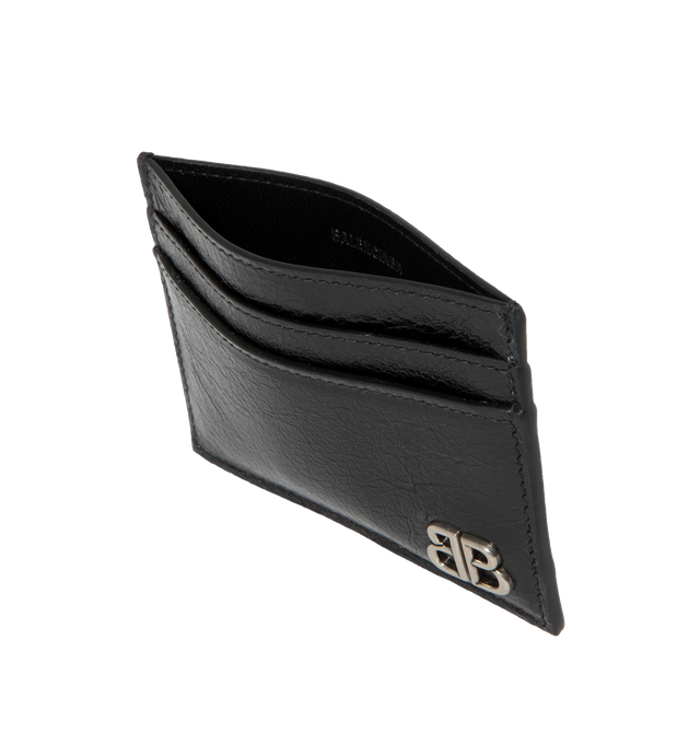 Image 3 of 3 - BLACK - Leather Monaco Card Holder has 4 card sots, BB logo hardware, and 1 bill pocket. L3.9 x H2.9 x W0.5 inches. 100% calfskin. Made in Italy.  