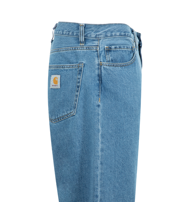 Image 3 of 3 - BLUE - Carhartt WIP Landon Pant made of Robertson denim, which is a heavyweight fabric that has been stone-washed for a softer feel. It is cut in a loose tapered fit with a regular waist, and a roomy upper leg which tapers below the knee. The five-pocket style is detailed with a Square Label on the rear. 100% Cotton 'Robertson' Denim, 12 oz.  