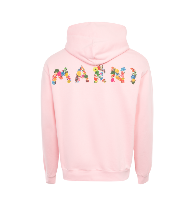 Image 2 of 3 - PINK - MARNI Logo Hoodie featuring oversized fit, fixed hood, ribbed trims, Marni floral logo on the back, and a small version on the chest. 100% cotton. Made in Italy. 