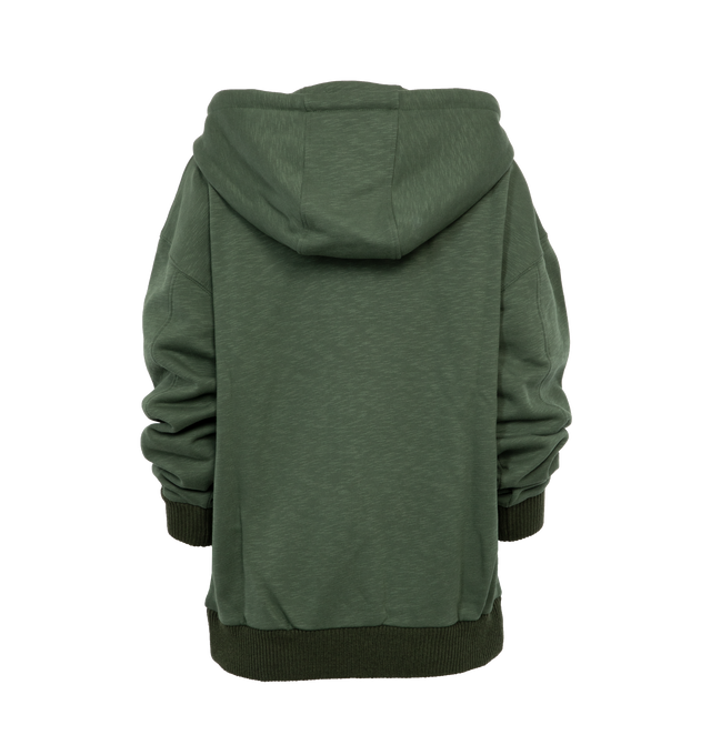 Image 2 of 3 - GREEN - LOEWE Zip-Up Hoodie featuring relaxed fit, long length, Panda and Parrot embroideries at the front, hooded collar with drawstring, rib knit cuffs and hem, zip front fastening, kangaroo pockets and LOEWE embossed leather tab placed at the hem. Cotton. Made in Portugal. 