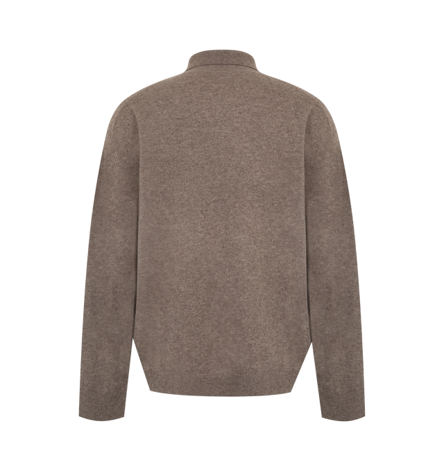 Image 2 of 2 - BROWN - Acne Studios Wool Knit Polo featuring knit polo sweater, yak wool blend, regular fit, hip-length and embroidered logo. 50% Yak wool, 50% wool. 