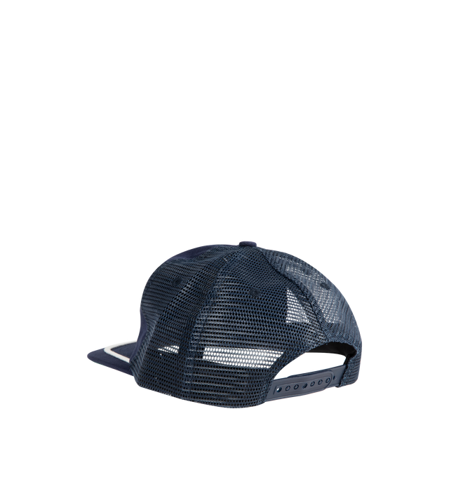 Image 2 of 2 - NAVY - RHUDE Logo Patch Trucker Hat featuring a classic-style canvas trucker hat topped with an R H U D E logo patch on the front and adjustable back strap. 65% polyester, 35% cotton. Made in USA. 