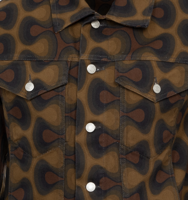 Image 3 of 3 - BROWN - DRIES VAN NOTEN Printed Jacket featuring classic collar, front button closure, adjustable button cuffs and hem and front flap pockets. 100% cotton. 