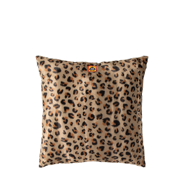 Image 2 of 2 - BROWN - Human Made Leopard Cushion features a bold leopard-print design and is crafted with a smooth cotton-rayon pile cover. Designed as a playful interior accent, it is finished with a chain-stitched Human Made logo, a lightweight polyester cushion insert, and a zip closure that allows the cover to be removed with ease. Main Material: Cotton/Rayon Pile Cover. Filling: Polyester Cushion Insert. Details: Leopard Pattern, Chain-Stitched Logo, Removable Zip Cover.  