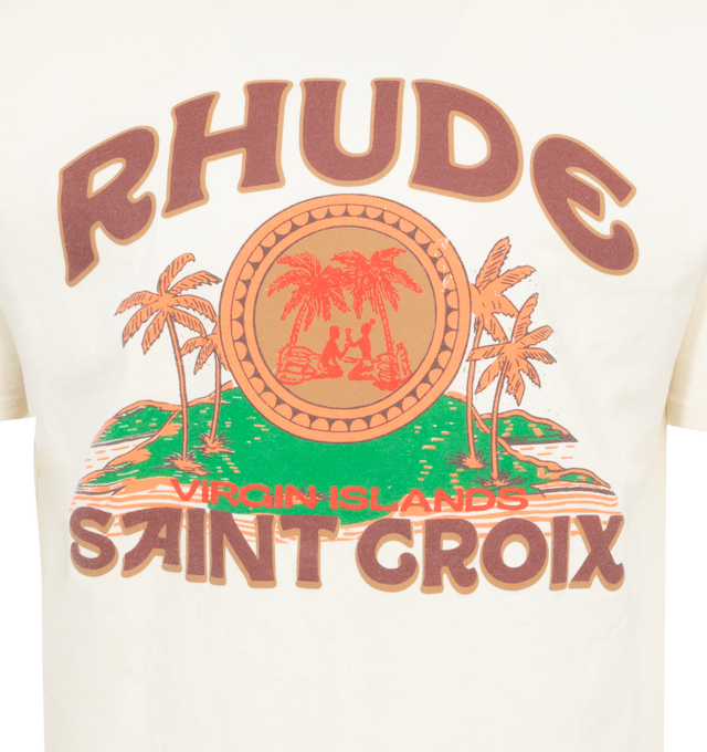 WHITE - RHUDE Rossa Tee featuring short sleeves, rib knit crewneck and logo graphic printed at chest. 100% cotton.