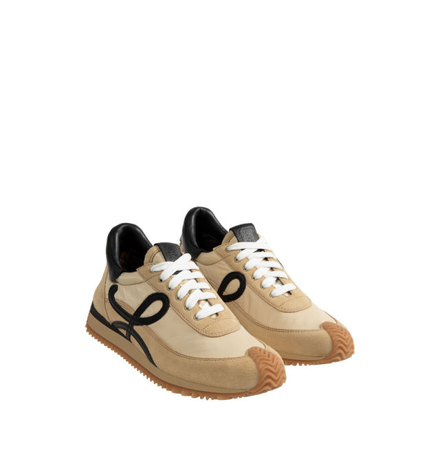 Image 2 of 5 - NEUTRAL - LOEWE low-top running sneakers in tech fabric and suede featuring lace-up closure, contrast leather monogram and two-tone serrated rubber sole. Made in Italy. 