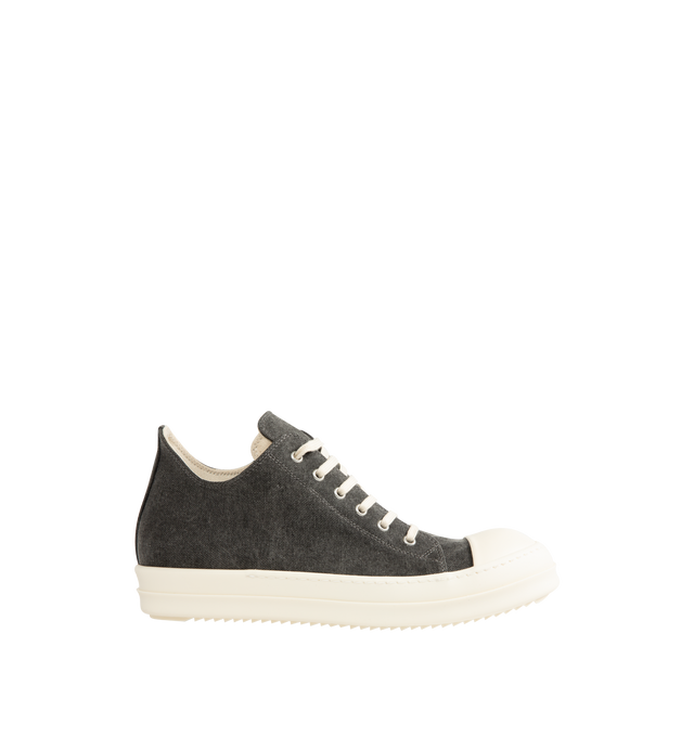 Image 1 of 5 - GREY - Rick Owens Men's DRKSHDW Low Top Sneaks Sneakers featuring canvas trainers with a rounded toe, tonal laces, contrast chunky sole, and contrast toe cap. Main Materials: Canvas textile. Rubber sole. Made in Italy. 