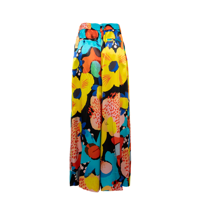 MULTI - CHRISTOPHER JOHN ROGERS Petunia Floral Elastic Waist Wide-Leg Trousers featuring elastic waistband, button closure, full length, high rise, wide legs, side slip pockets and back buttoned pockets. 100% viscose.