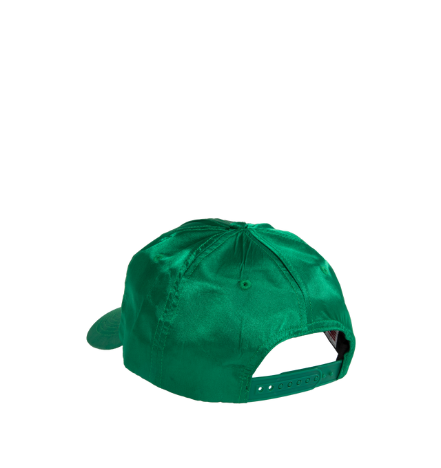 Image 2 of 2 - GREEN - NOAH Team Structured 6-Panel Hat featuring embroidered eyelets, adjustable snapback closure and embroidered graphic on front. 100% Japanese polyester satin with 100% cotton twill under visor. Made in USA. 