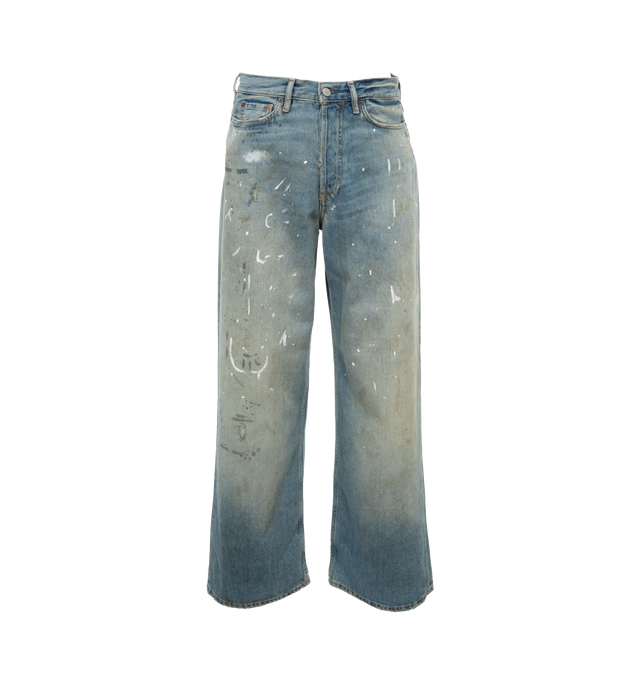 BLUE - ACNE STUDIOS Distressed High-Rise Boyfriend Jeans featuring loose fit, low waist, wide leg, long length, 5-pocket construction and button fly. 60% cotton, 40% lyocell.