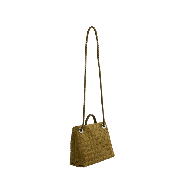 Image 2 of 4 - GREEN - Bottega Veneta Andiamo Bag has a magnetic closure, a sliding cross-body strap, an interior zip pocket, 2 interior open pockets, and brass-finished hardware. Made in Italy.  