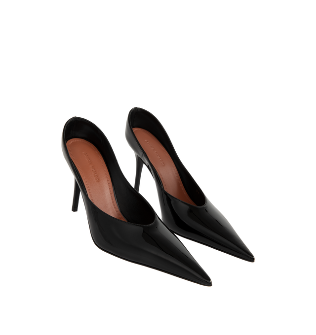 Image 2 of 4 - BLACK - AMINA MUADDI Anok Mule featuring pointed toe, style of a mule with the structure of a pump and stiletto heel. 100% calfskin. Made in Italy.  
