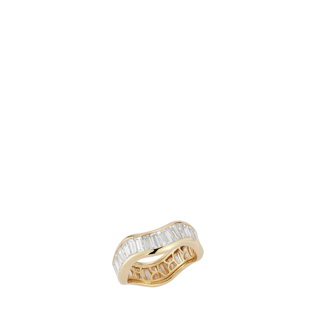 Image 2 of 2 - GOLD - Renna Waved Equator Ring is crafted in 18K gold and features a sculptural wave silhouette set with sleek baguette-cut diamonds that curve elegantly around the finger. Unconventional yet timeless, this fine jewelry ring showcases approximately 4.02 total carats of diamonds, combining geometric brilliance with Renna's signature fluid, ocean-inspired aesthetic. Main Material: 18K Gold. Gemstones: Baguette-Cut Diamonds. Total Diamond Weight: Approximately 4.02 TCW for Size 6.For personal c 