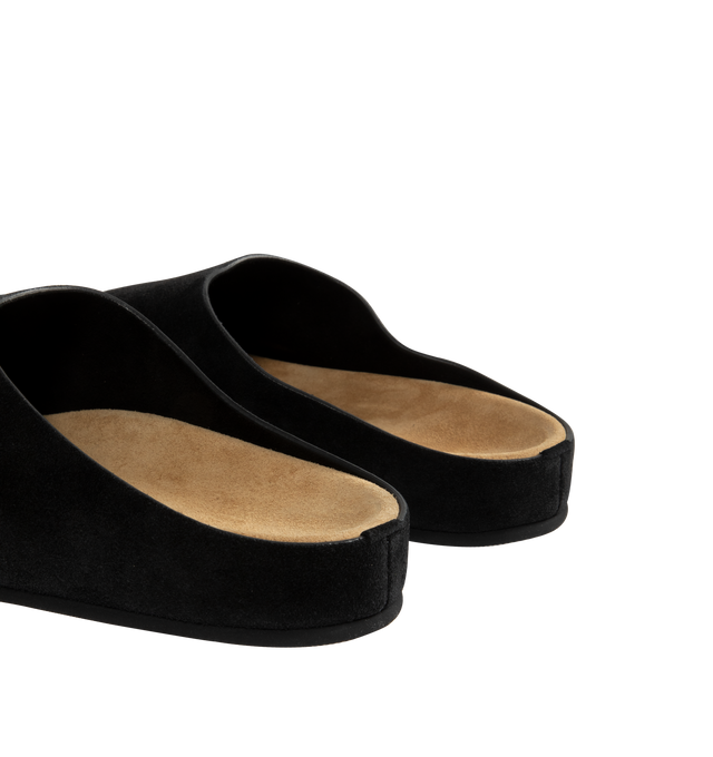 Image 3 of 4 - BLACK - The Row Hugo Loafers featuring calfskin suede slip-on loafers, logo embossed at molded footbed, suede-covered midsole and rubber sole. Upper: calfskin. Sole: rubber. Made in Italy. 