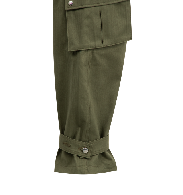 Image 3 of 4 - GREEN - RHUDE Desert Cargo Pants featuring relaxed fit, custom Rhude pill hardware, twin patch cargo pockets, pockets at front thighs and twin back custom pockets. 100% cotton twill. 