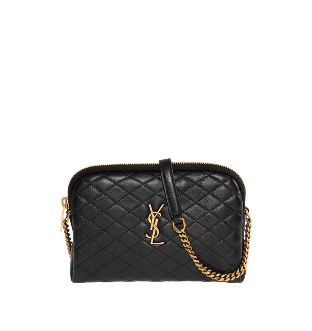 Image 1 of 3 - BLACK - SAINT LAURENT Gaby Zipped Pouch in quilted lambskin featuring the cassandre and carre-quilted overstitching. 7 X 5.1 X 1.1 inches. Strap drop: 64cm. 80% lambskin, 20% brass. Made in Italy. 