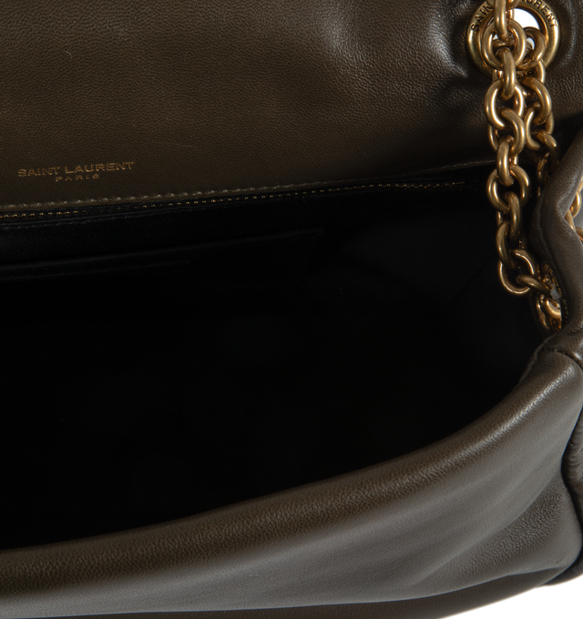 Image 4 of 4 - BROWN - SAINT LAURENT Jamie 4.3 Small in Lambskin featuring quilted topstitching, adjustable sliding strap, one flap pocket at back and snap closure with inner ties. 9.8 X 6.3 X 2.8 inches. 100% lambskin.  