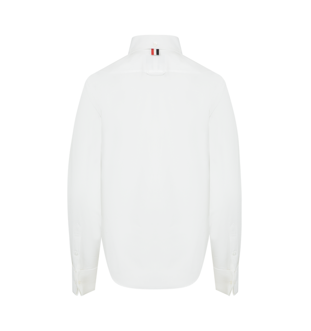 Image 2 of 2 - WHITE - THOM BROWNE Poplin Cotton Pleated Bib Shirt featuring a pliss pleated bib, French button cuffs, point collar, button-front placket and long sleeves. 100% cotton. Made in Italy. 