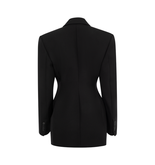 Image 2 of 2 - BLACK - WARDROBE.NYC Double Breasted Contour Blazer featuring double breasted front button closure, front flap pockets, welt pocket at breast and padded shoulders with buttoned cuffs. 100% virgin wool. Lining: 100% viscose. Made in Slovakia. 