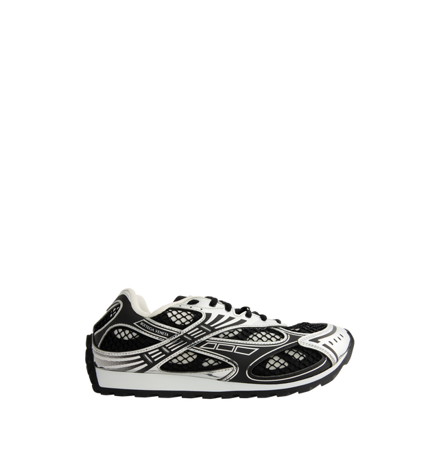 Image 1 of 5 - BLACK - Bottega Veneta Orbit Sneaker featuring mechanical textile upper, rubber sole, lace-up front, padded collar and tongue with Bottega Venneta logo detail at tongue. Made in Italy. 