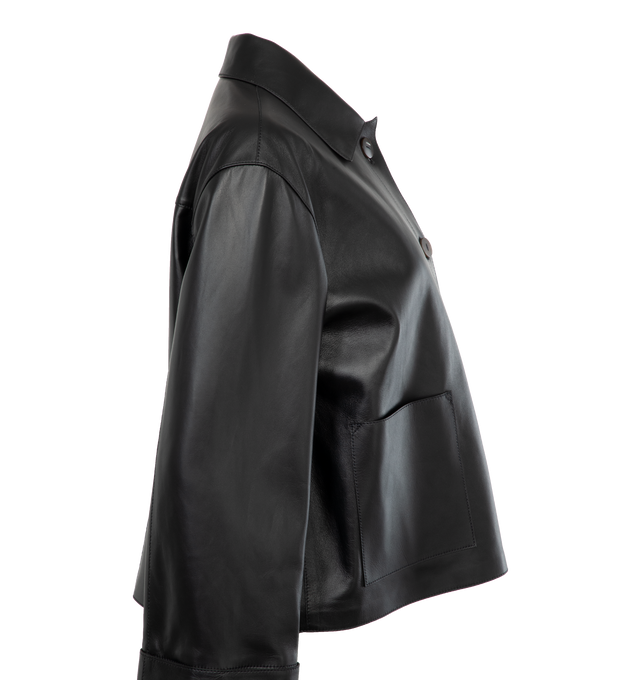 BLACK - LOEWE TURN-UP JACKET is a lightweight nappa lambskin jacket, with turn up black cuffs, a relaxed fit, short length, classic collar, button front fastening and front pockets. 100% nappa lambskin