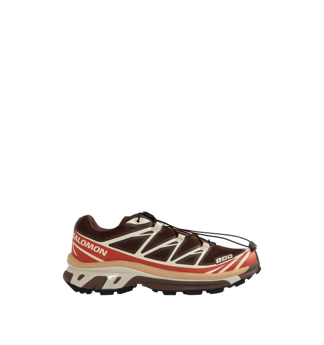 Image 1 of 5 - BROWN - Salomon XT-6 Sportstyle sneakers are a lace-up style with mesh and TPU uppers, textile lining, a streamlined downhill chassis, and EVA cushioning. Unisex style in men's sizing. 