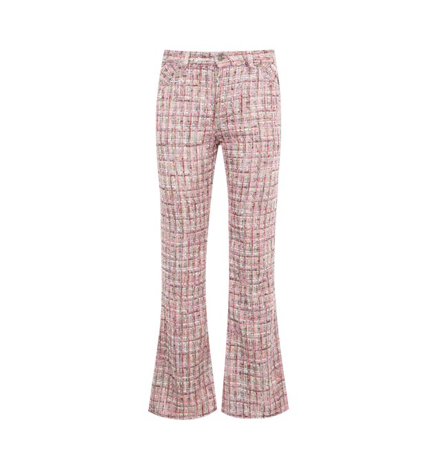 Image 1 of 3 - PINK - COUT DE LA LIBERTE Jimmy Tweed Flare featuring featuring button front closure, 5 pocket styling, tweed and flare hem. 100% polyester. Made in USA.