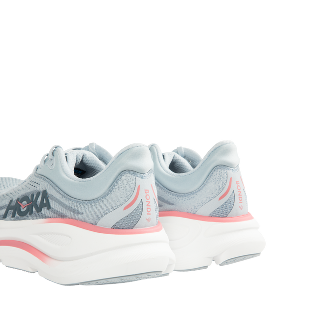 Image 3 of 5 - GREY - HOKA W Bondi 9 Sneaker featuring performance mesh upper, cushioned collar and tongue, removable contoured insole, supportive midsole, textile lining, lace-up closure, round toe and rubber sole. 