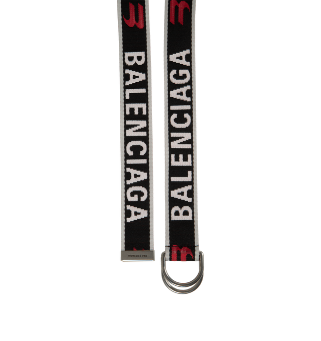 Image 2 of 2 - BLACK - BALENCIAGA D Ring Belt featuring webbing, jacquard Balenciaga logo, aged-silver hardware and adjustable closure. Width: 1.4 inch. Polyester. Made in Italy. 