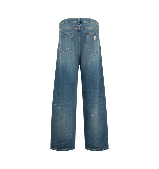 Image 2 of 3 - BLUE - Carhartt WIP Mens Landon Pants are crafted from heavyweight cotton denim. Features a loose tapered fit with a regular waist, five-pocket styling, back yoke, bartack stitching at stress points, zip fly, and an artificial leather Square Label at the back pocket. Main Material: 100% Cotton Denim. Made in Tunisia. 