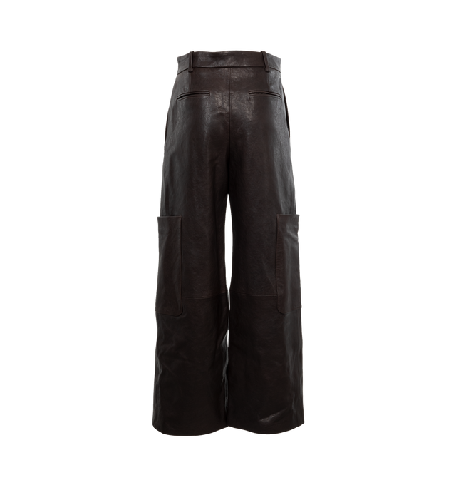 Image 2 of 3 - BLACK - KHAITE Caiton Leather Wide-Leg Cargo Pants featuring cargo pants in lambskin leather with leg patch pockets, mid rise sits high on hip, flat front, angled side slip pockets, back welt pockets, wide legs, full length and hook zip fly and belt loops. Leather. Made in Romania. 