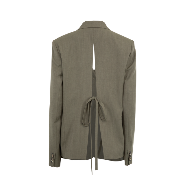 Image 2 of 2 - GREEN - LOEWE Tailored Jacket in lightweight wool tailoring featuring a single-breasted construction, a split back with adjustable ties, regular fit, regular length, notch lapels, button front fastening, buttoned cuffs, chest welt pocket, flat pockets and fully lined. Wool. Made in Italy. 