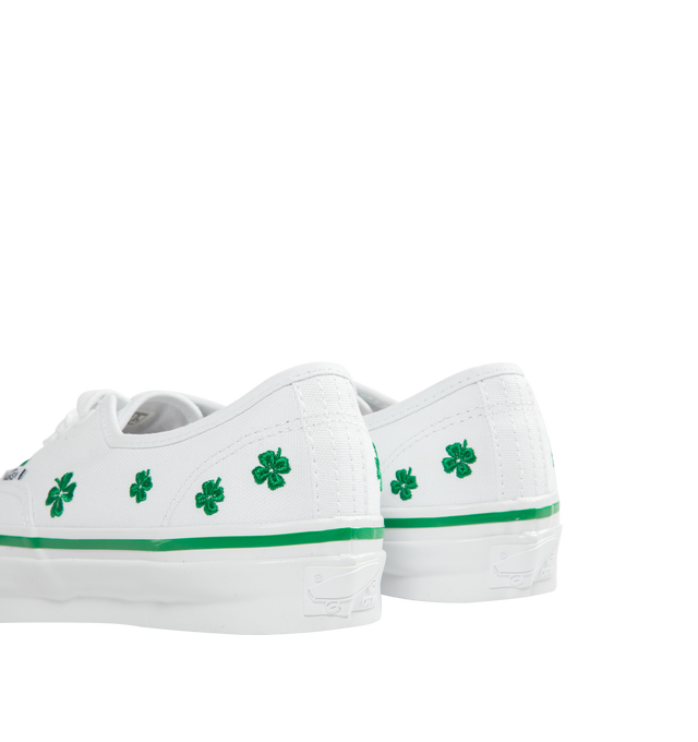Image 3 of 5 - WHITE - VANS Authentic 44 Embroidery Sneakers featuring canvas upper, Four-Leaf Clover embroidery, woven flag label, high foxing tape and waffle outsole. 