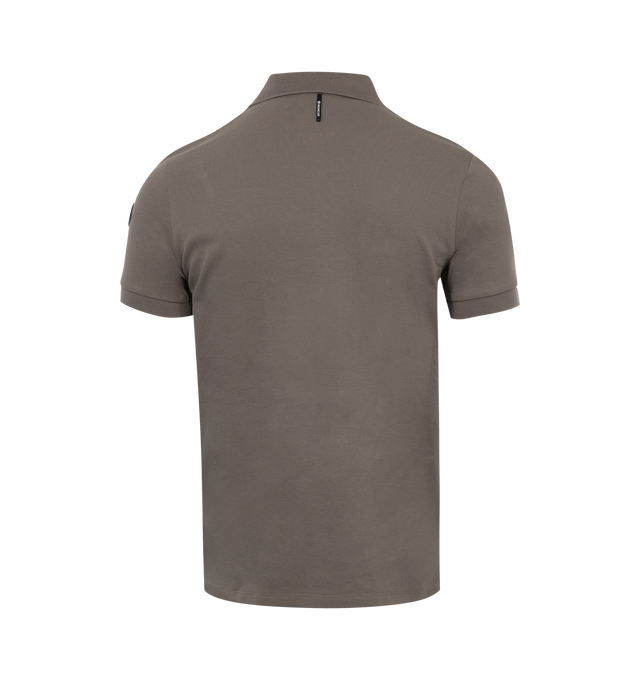 Image 2 of 2 - BROWN - MONCLER Logo Polo featuring collar, three button closure, short sleeves, ribbed cuffs and collar and logo. 100% cotton. 