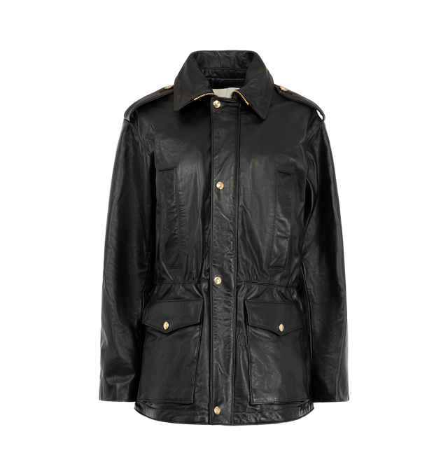 Image 1 of 3 - BLACK - Radh Women's The Blackadder Cow Leather Jacket is crafted from premium cow leather and features a classic jacket silhouette with a boxy yet tailored fit. Designed with clean lines, minimal hardware, and practical interior and exterior pockets, this designer leather jacket balances structured tailoring with everyday versatility. Main Material: Cow Leather. 